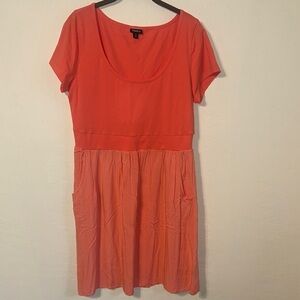 Torrid. Coral Scoop Neck Short Sleeve Dress with Striped Skirt
